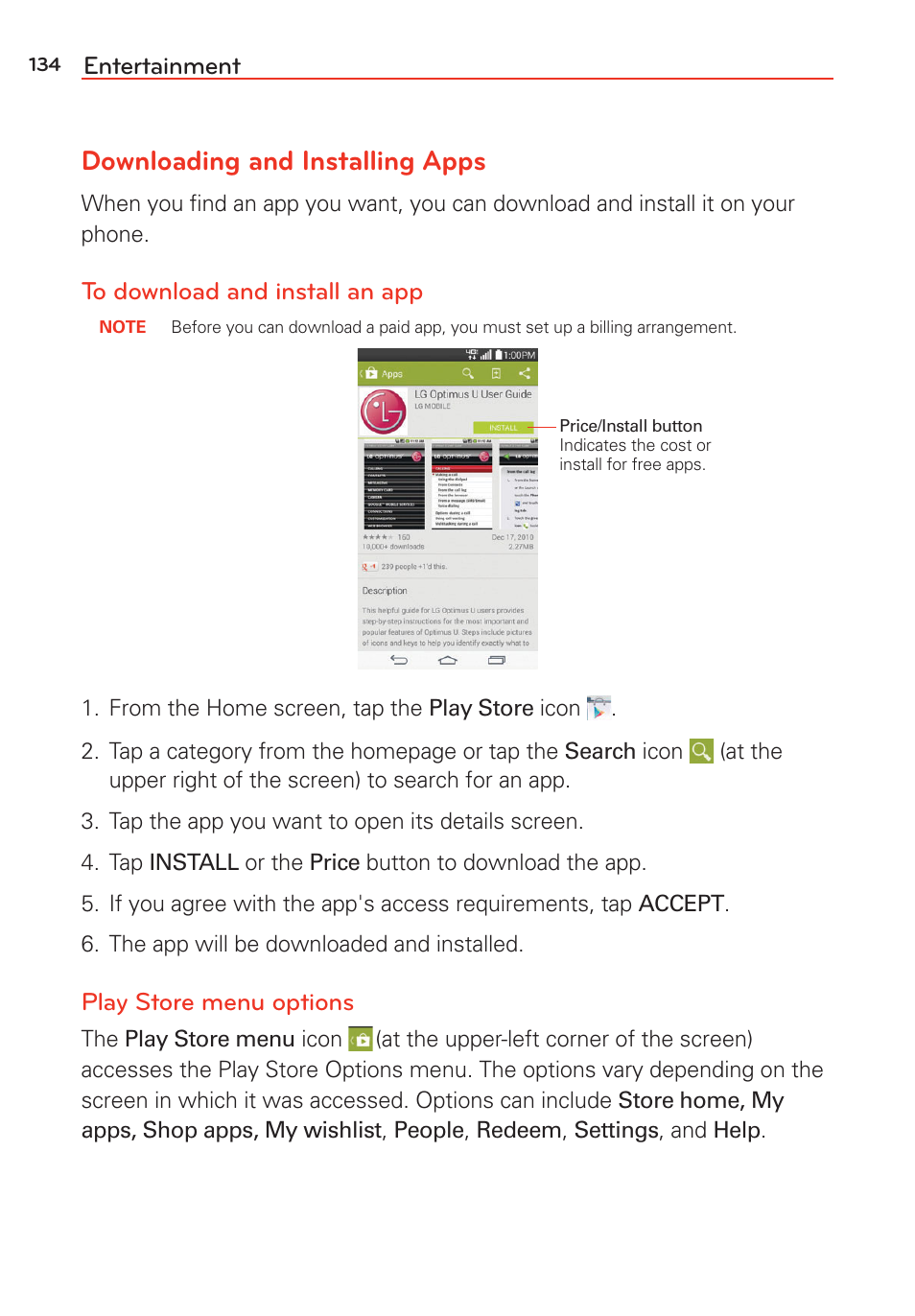 Downloading and installing apps | LG G Vista User Manual | Page 136 / 243