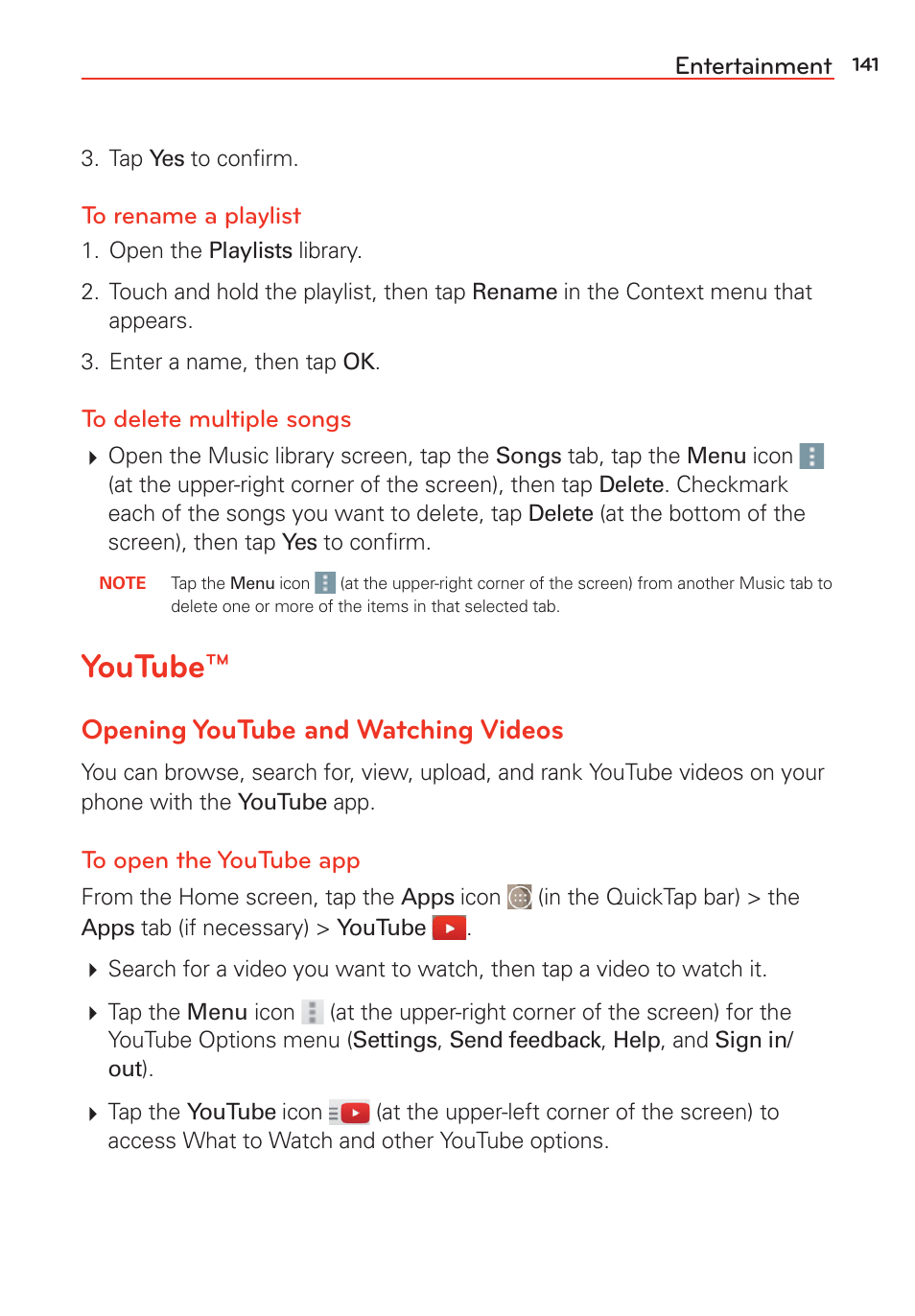 Youtube, Opening youtube and watching videos | LG G Vista User Manual | Page 143 / 243