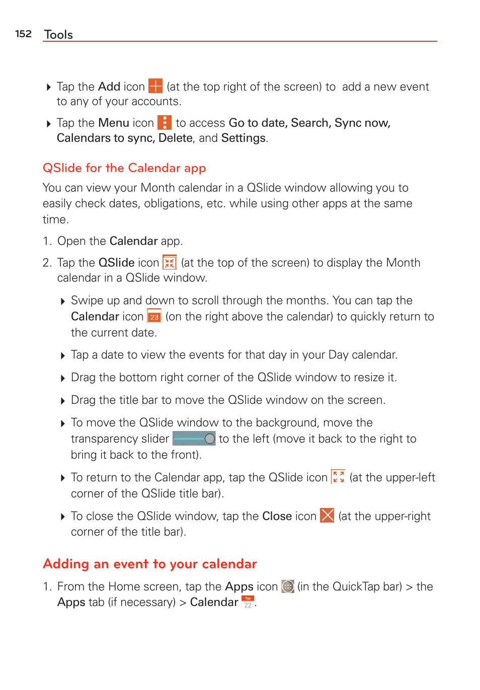 Adding an event to your calendar | LG G Vista User Manual | Page 154 / 243