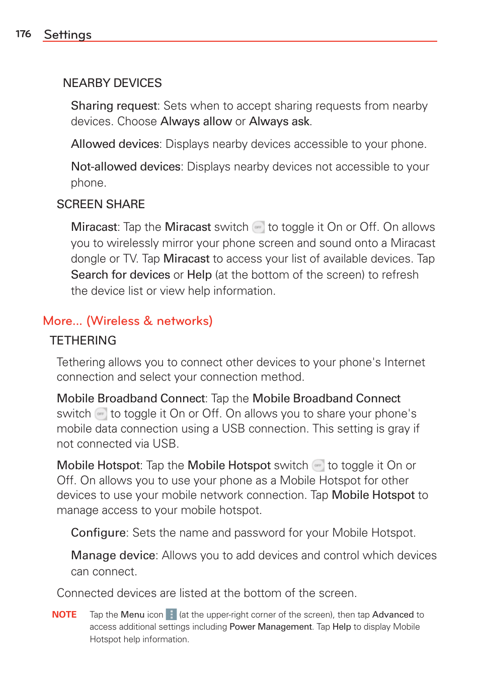 Settings, More... (wireless & networks) | LG G Vista User Manual | Page 178 / 243