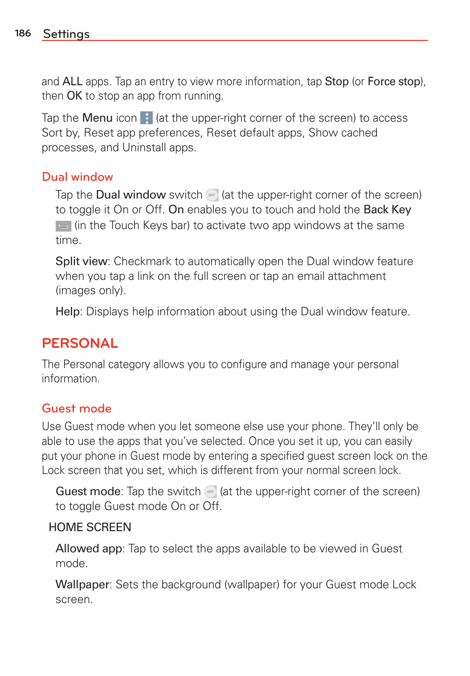 Personal | LG G Vista User Manual | Page 188 / 243