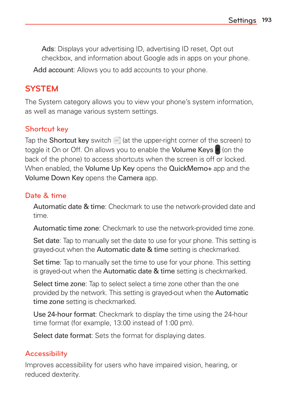 System | LG G Vista User Manual | Page 195 / 243