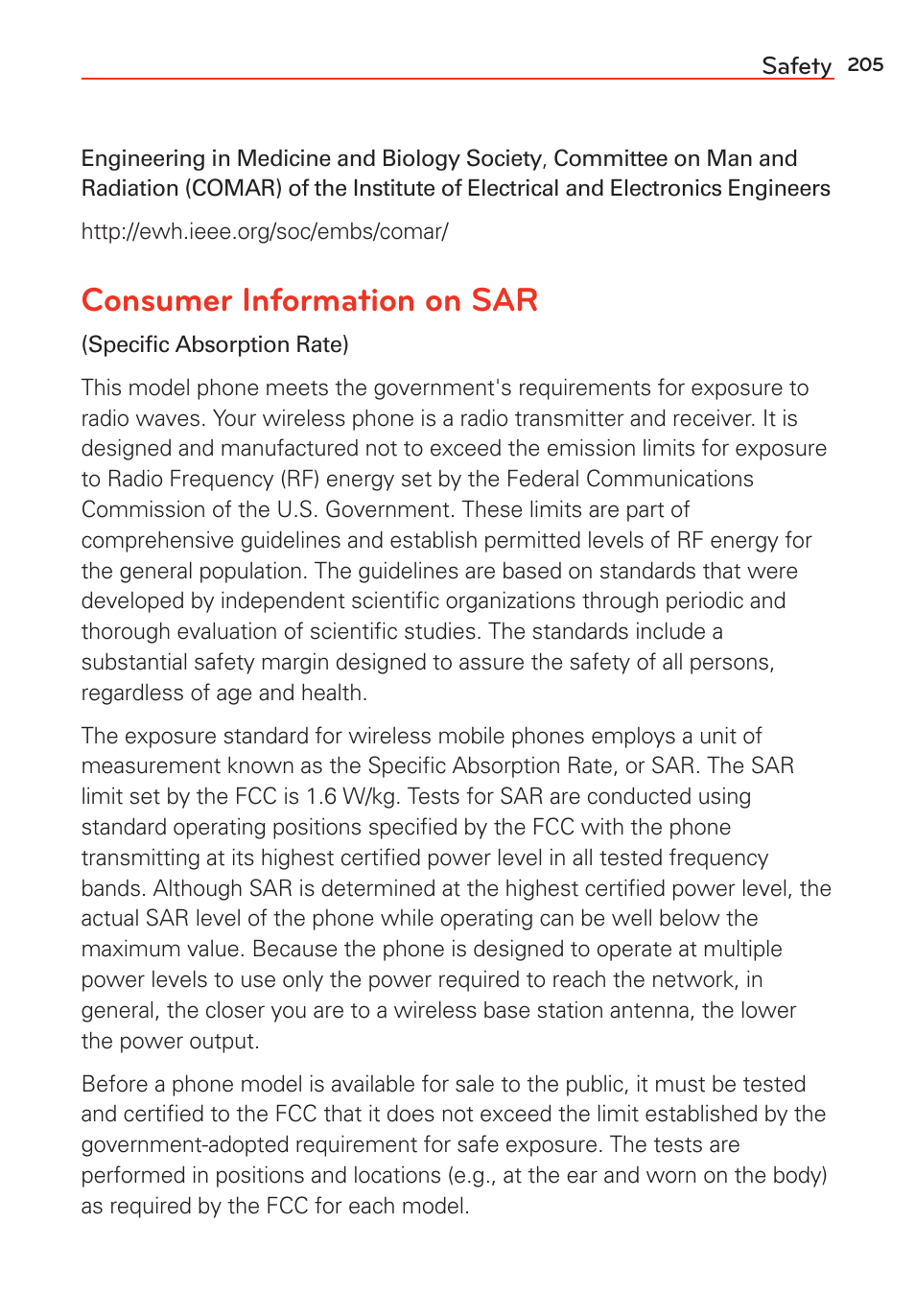 Consumer information on sar | LG G Vista User Manual | Page 207 / 243