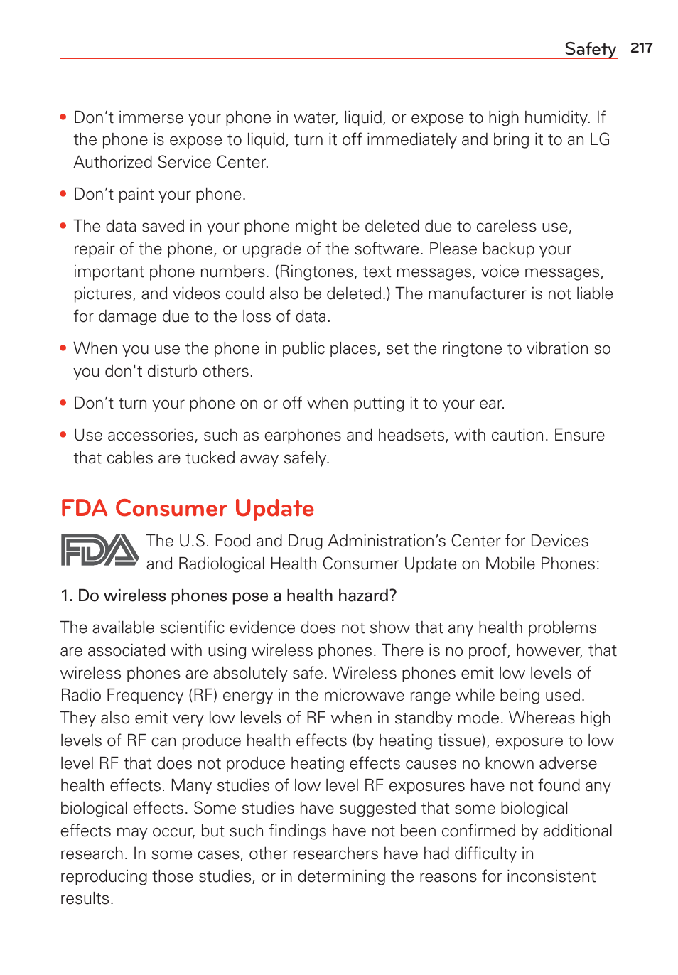 Fda consumer update | LG G Vista User Manual | Page 219 / 243