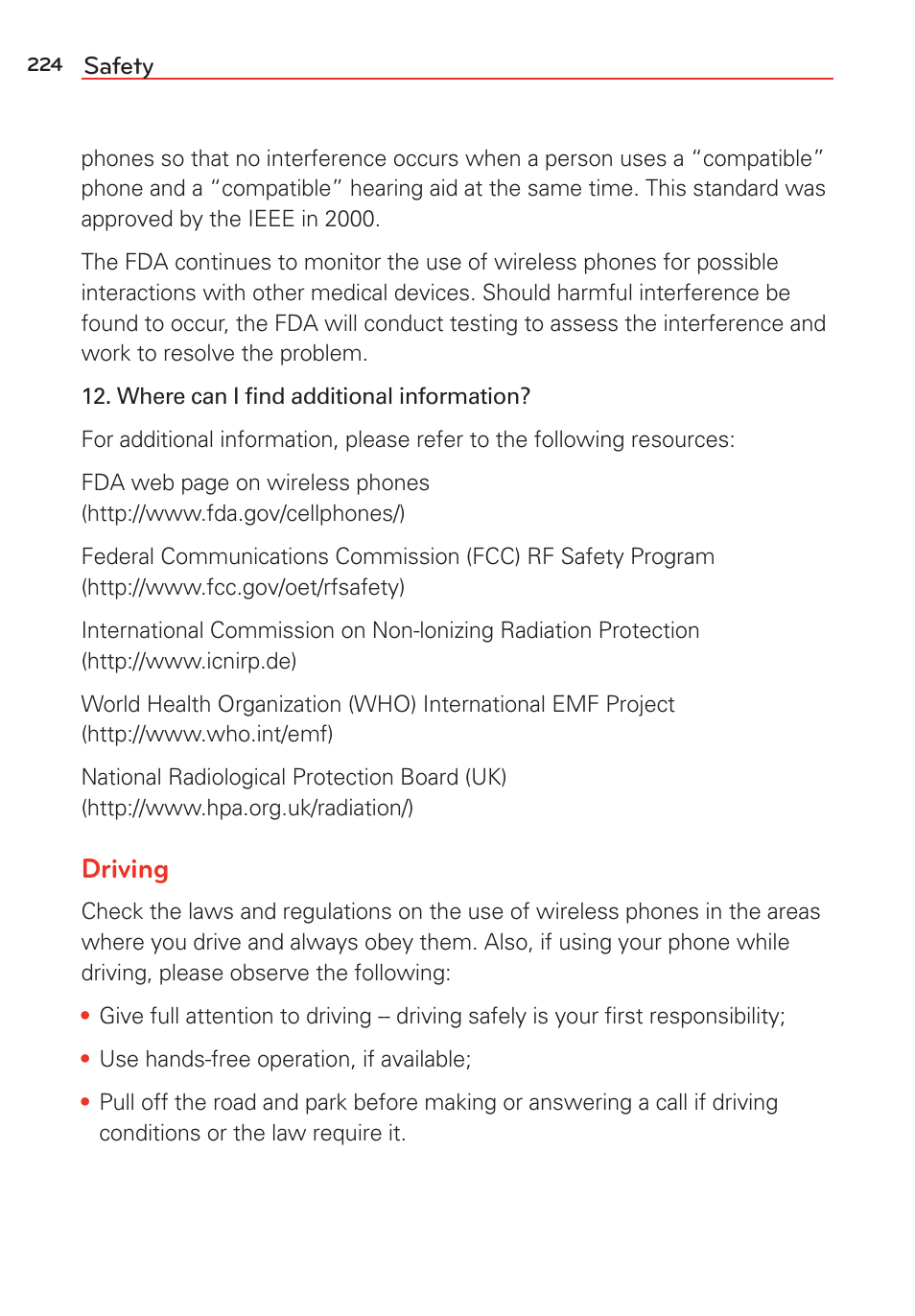 Driving | LG G Vista User Manual | Page 226 / 243