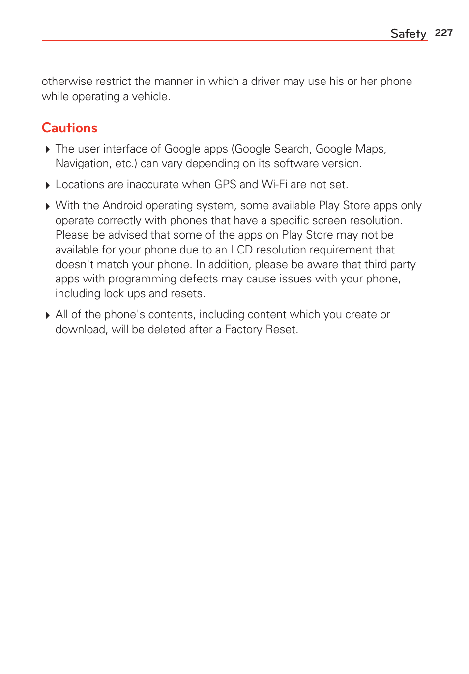 Cautions | LG G Vista User Manual | Page 229 / 243