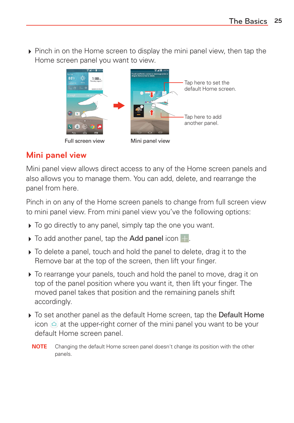 Mini panel view, The basics | LG G Vista User Manual | Page 27 / 243