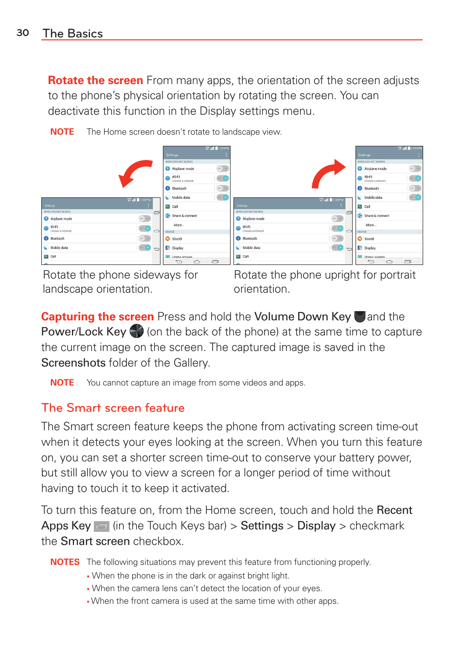 The basics, The smart screen feature | LG G Vista User Manual | Page 32 / 243