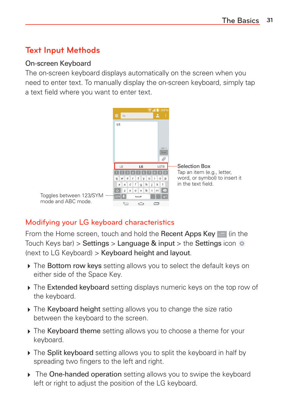 Text input methods | LG G Vista User Manual | Page 33 / 243