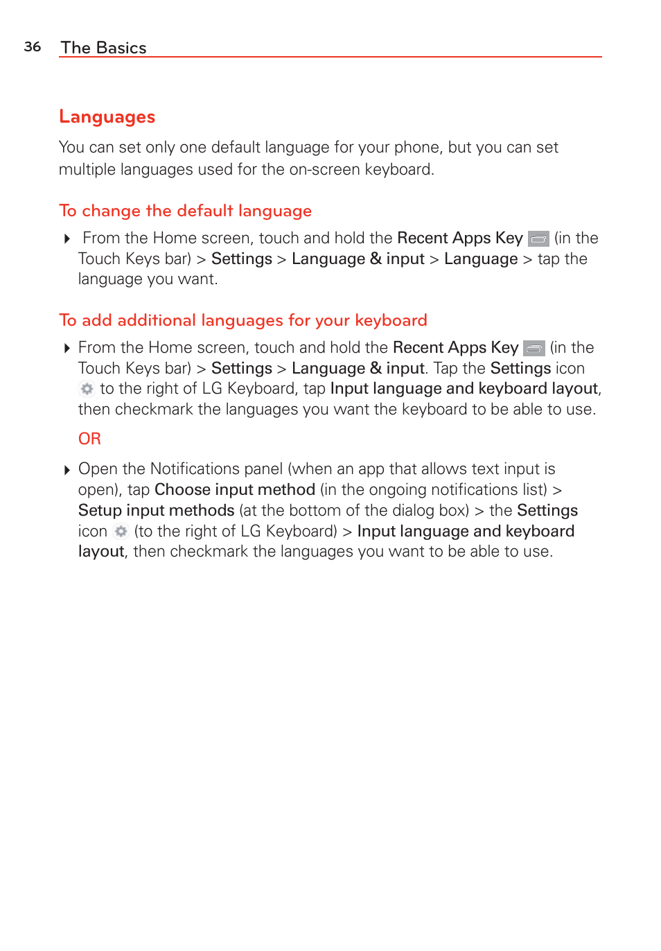 Languages | LG G Vista User Manual | Page 38 / 243