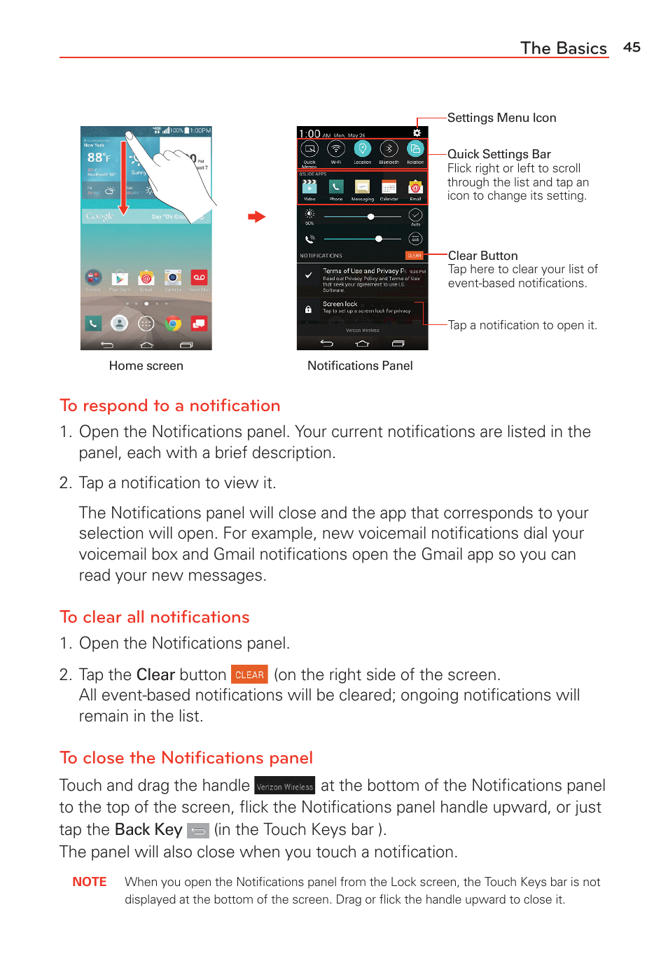 The basics | LG G Vista User Manual | Page 47 / 243