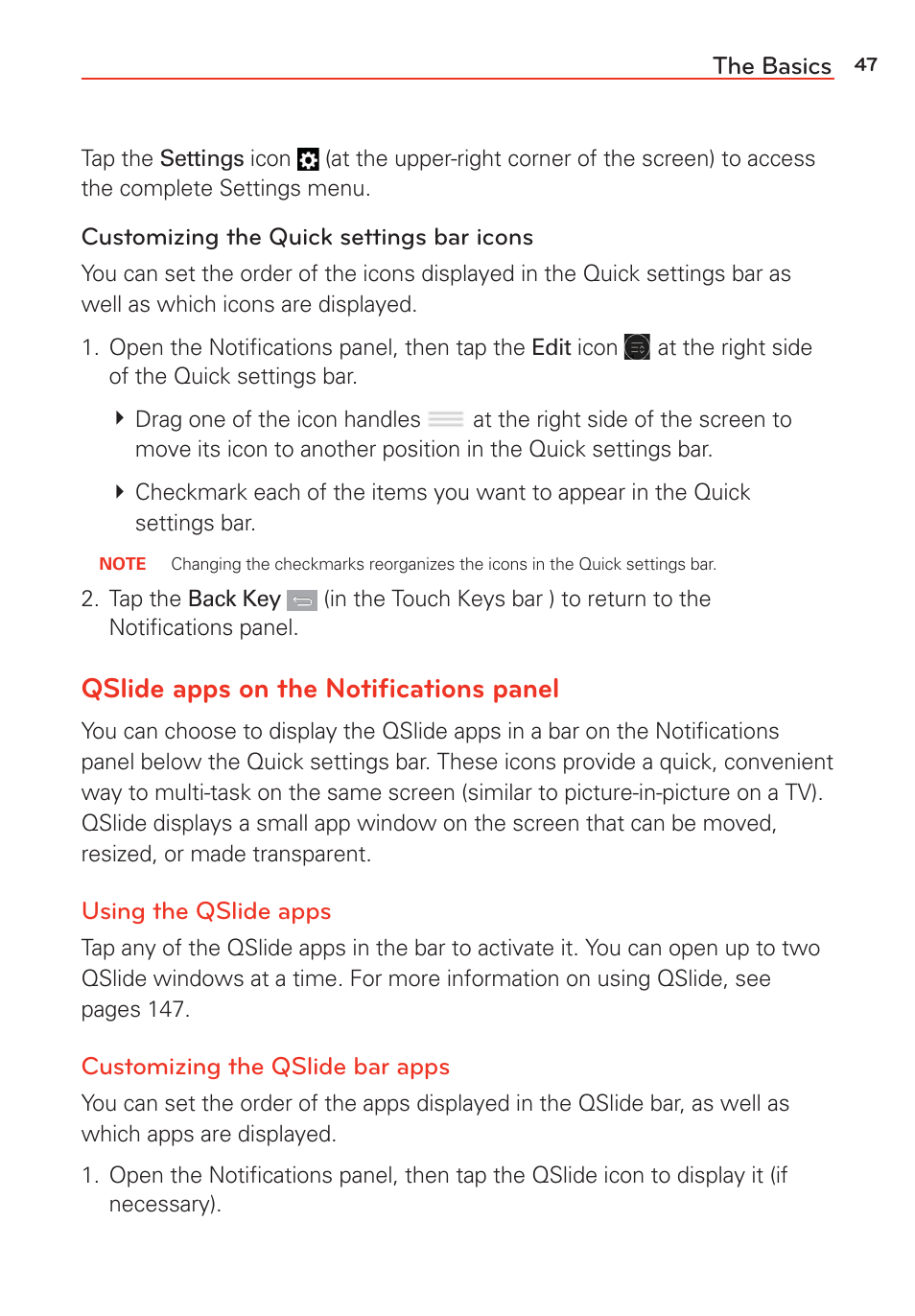 Qslide apps on the notiﬁcations panel | LG G Vista User Manual | Page 49 / 243