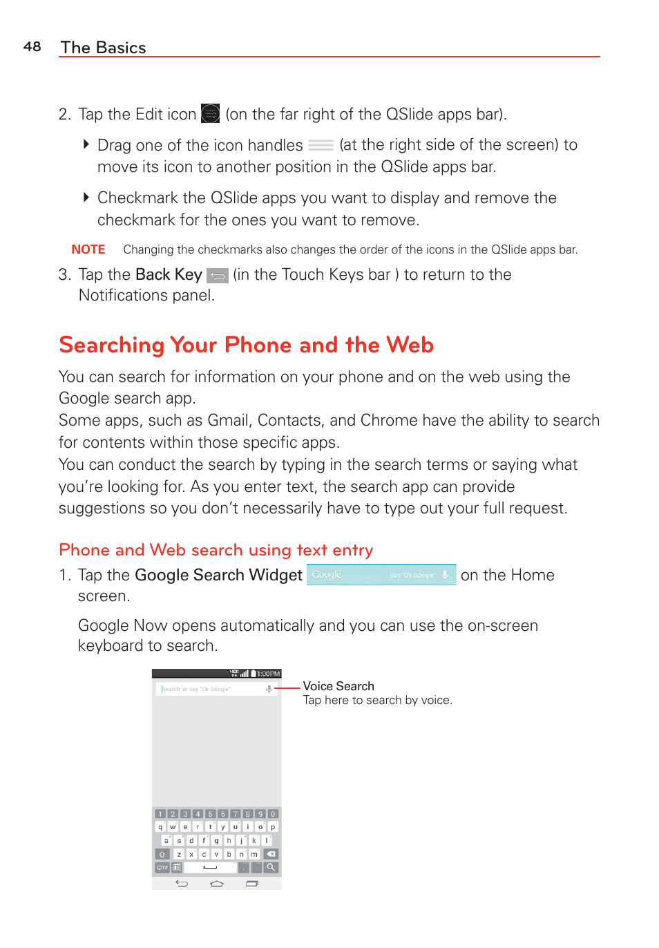 Searching your phone and the web | LG G Vista User Manual | Page 50 / 243