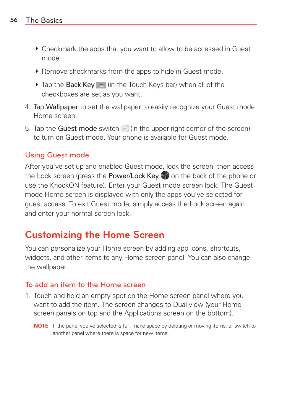 Customizing the home screen | LG G Vista User Manual | Page 58 / 243