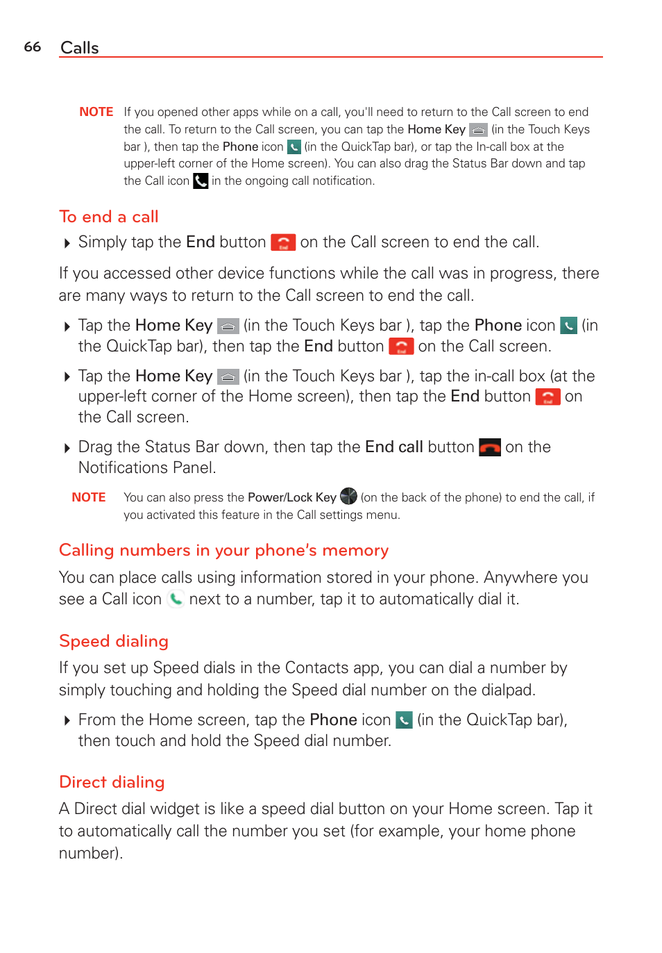 Calls, Speed dialing, Direct dialing | LG G Vista User Manual | Page 68 / 243