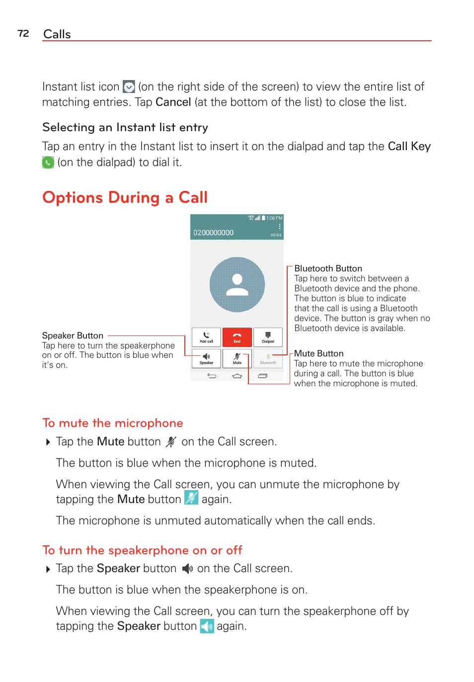 Options during a call | LG G Vista User Manual | Page 74 / 243