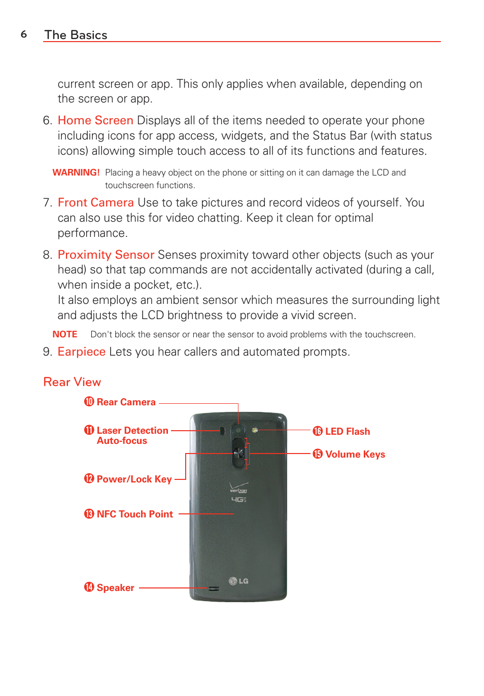 The basics, Rear view | LG G Vista User Manual | Page 8 / 243