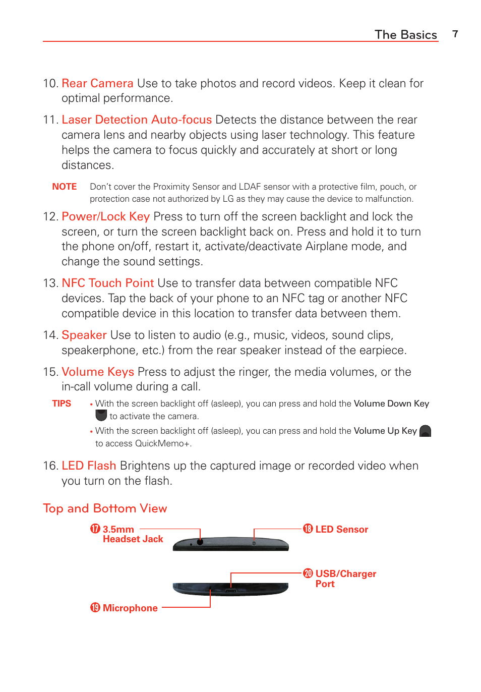 The basics, Top and bottom view | LG G Vista User Manual | Page 9 / 243