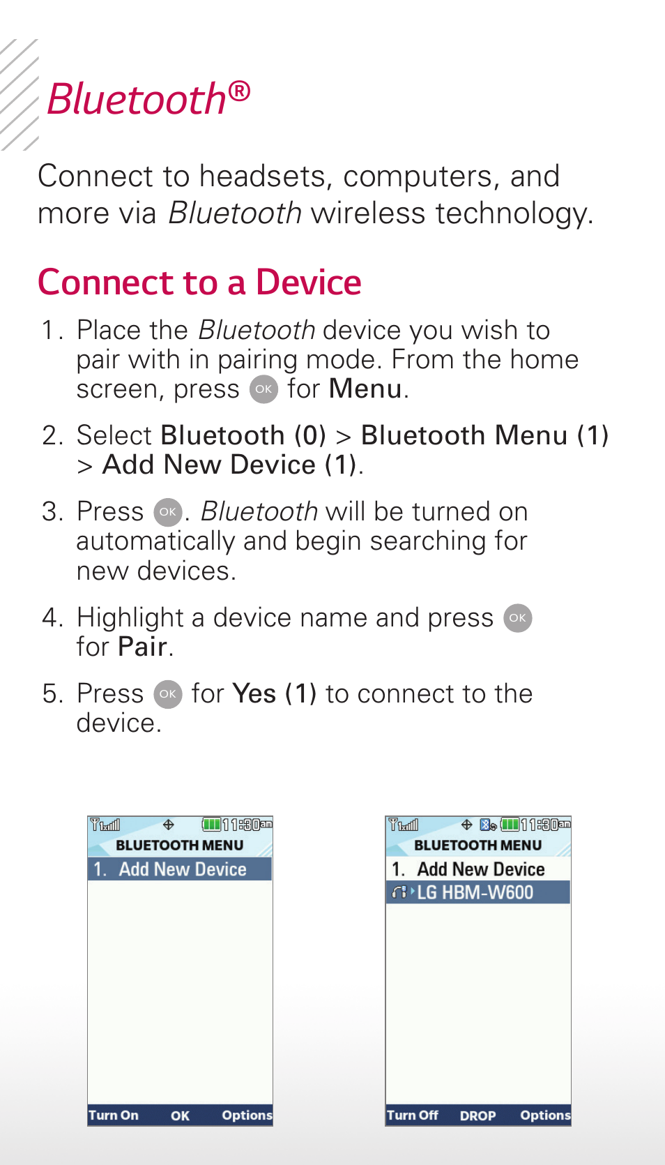 Bluetooth, Connect to a device | LG Wine III User Manual | Page 12 / 14