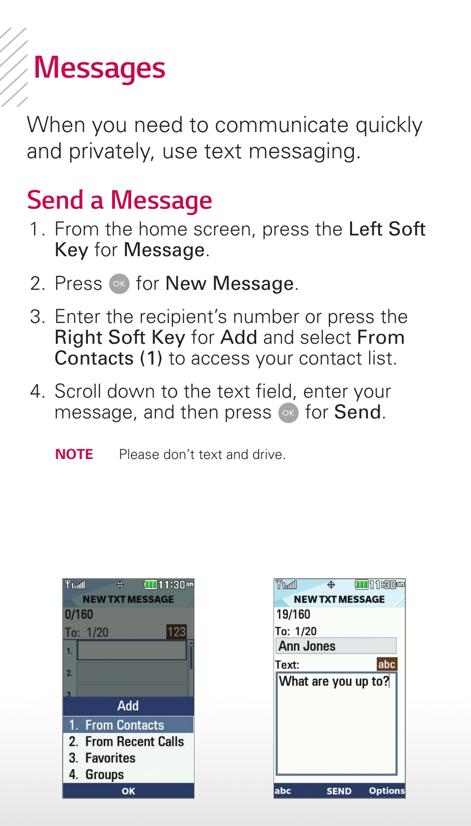 Messages, Send a message | LG Wine III User Manual | Page 4 / 14