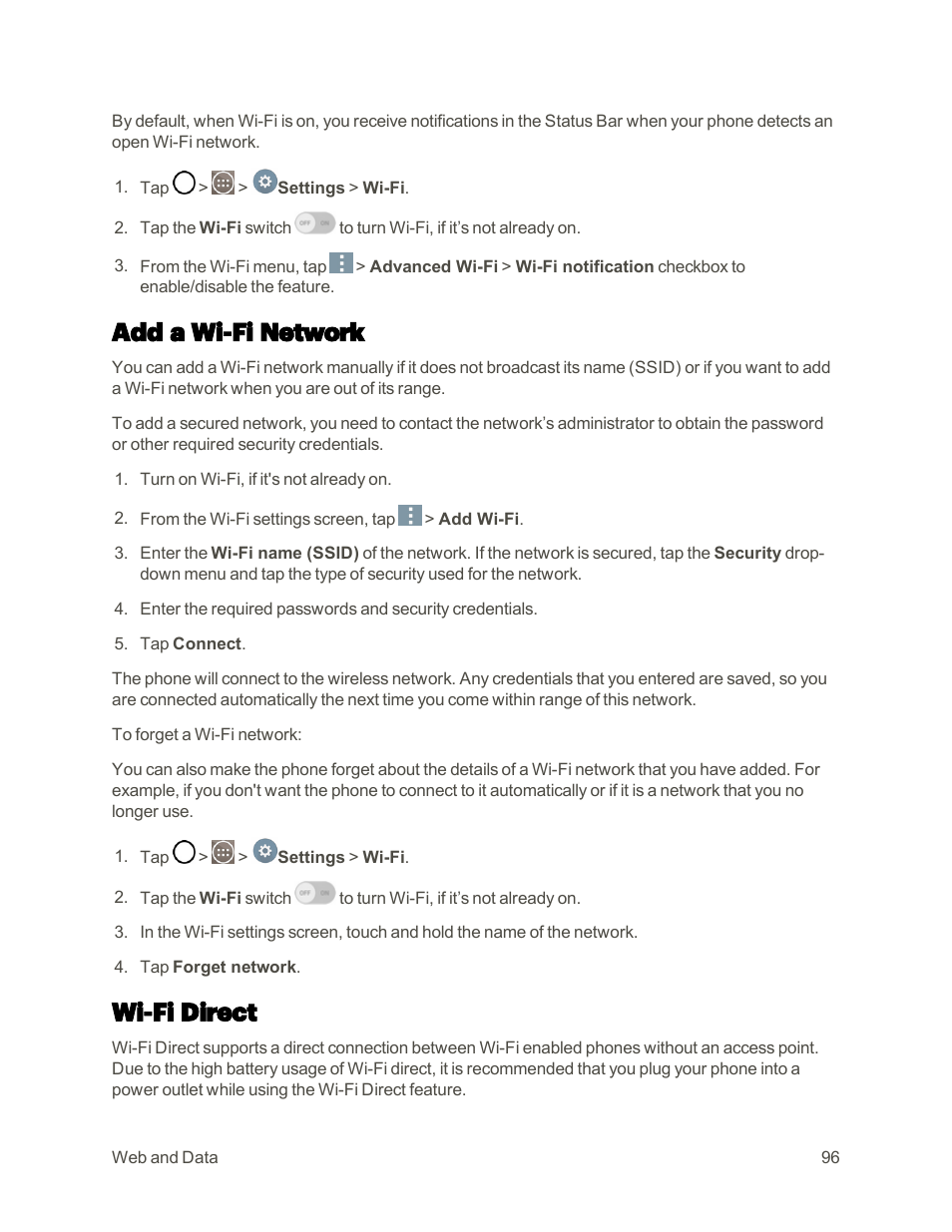 Add a wi-fi network, Wi-fi direct | LG G3 User Manual | Page 105 / 187