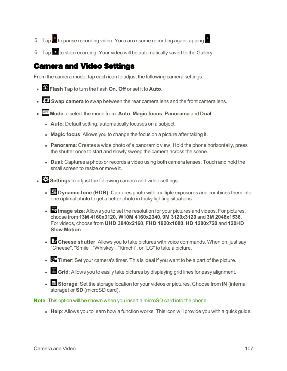 Camera and video settings | LG G3 User Manual | Page 116 / 187