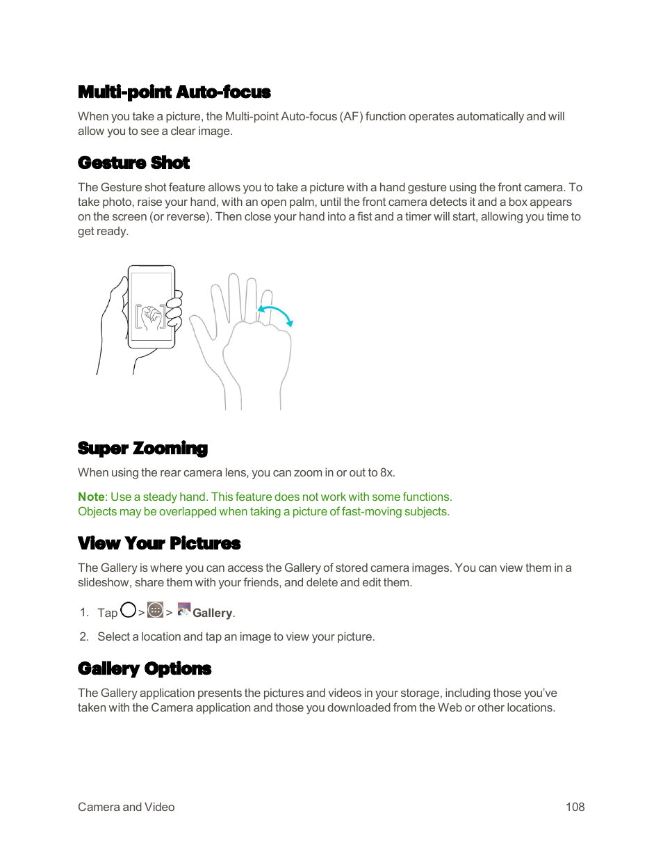 Multi-point auto-focus, Gesture shot, Super zooming | View your pictures, Gallery options | LG G3 User Manual | Page 117 / 187