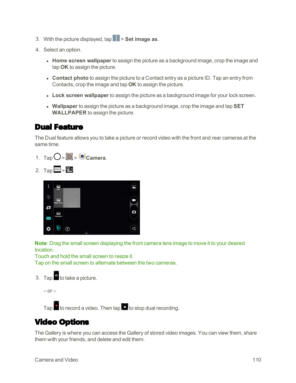 Dual feature, Video options | LG G3 User Manual | Page 119 / 187