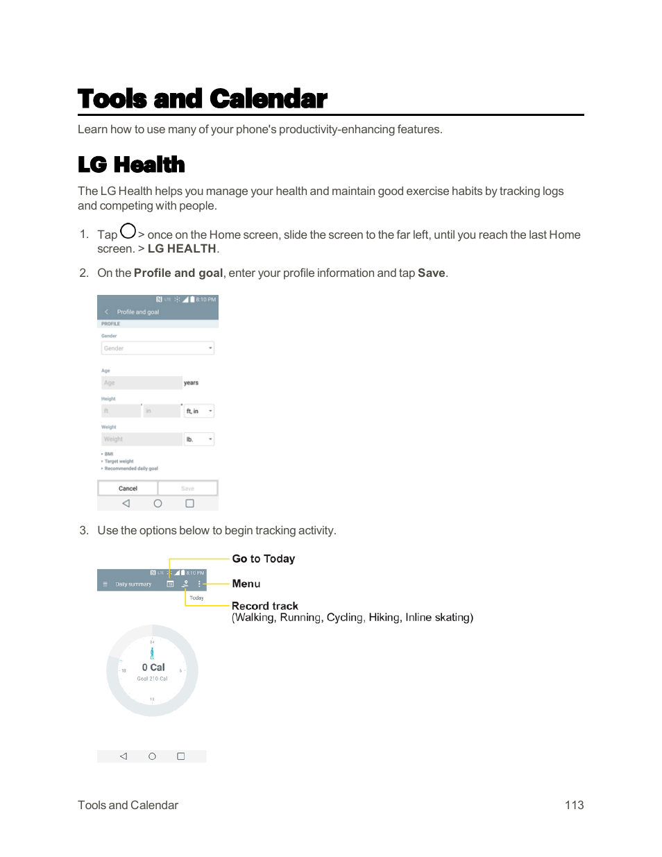 Tools and calendar, Lg health | LG G3 User Manual | Page 122 / 187