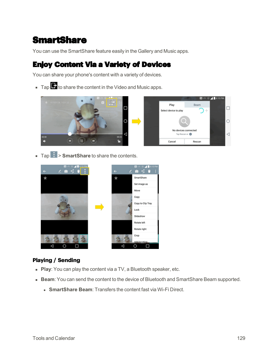Smartshare, Enjoy content via a variety of devices | LG G3 User Manual | Page 138 / 187
