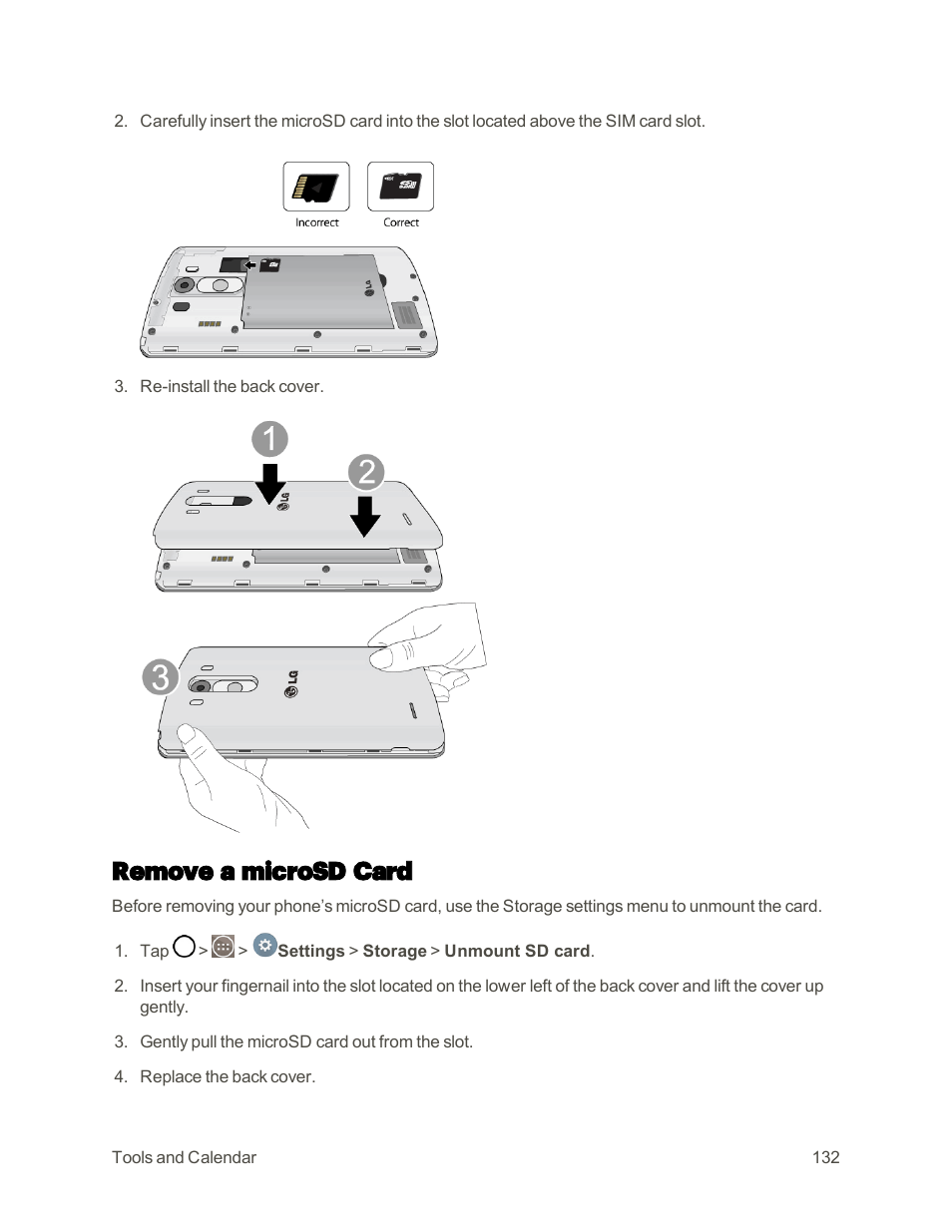 Remove a microsd card | LG G3 User Manual | Page 141 / 187