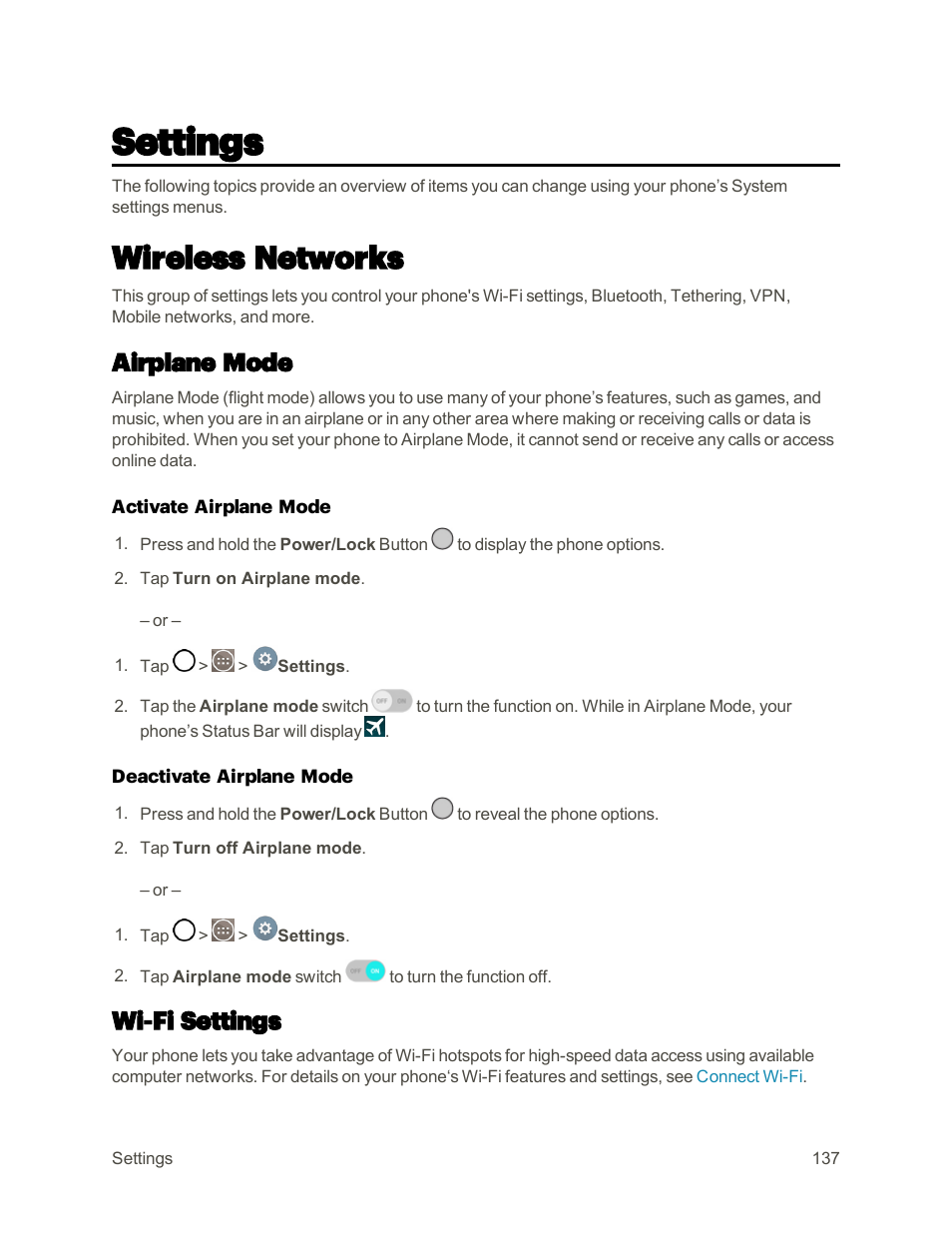 Settings, Wireless networks, Airplane mode | Wi-fi settings | LG G3 User Manual | Page 146 / 187
