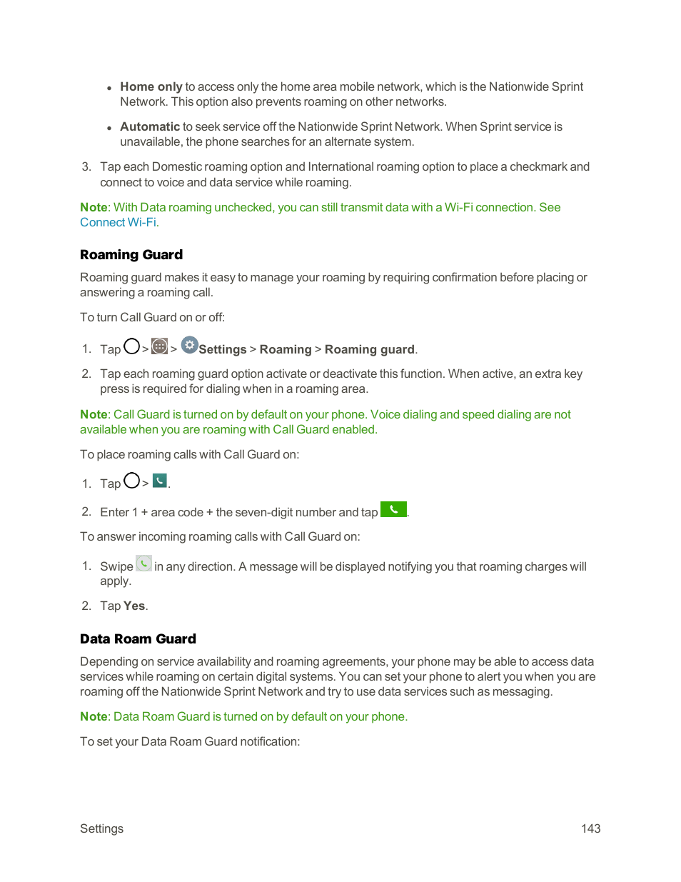 Roaming guard | LG G3 User Manual | Page 152 / 187