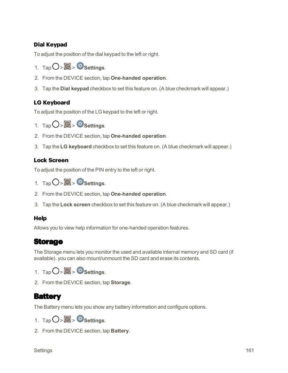 Storage, Battery | LG G3 User Manual | Page 170 / 187