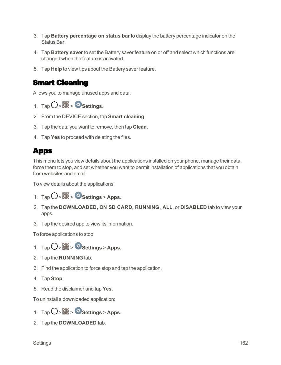 Smart cleaning, Apps | LG G3 User Manual | Page 171 / 187