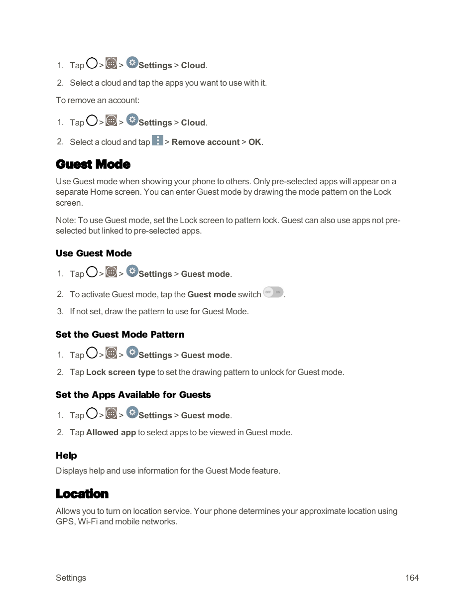 Guest mode, Location | LG G3 User Manual | Page 173 / 187