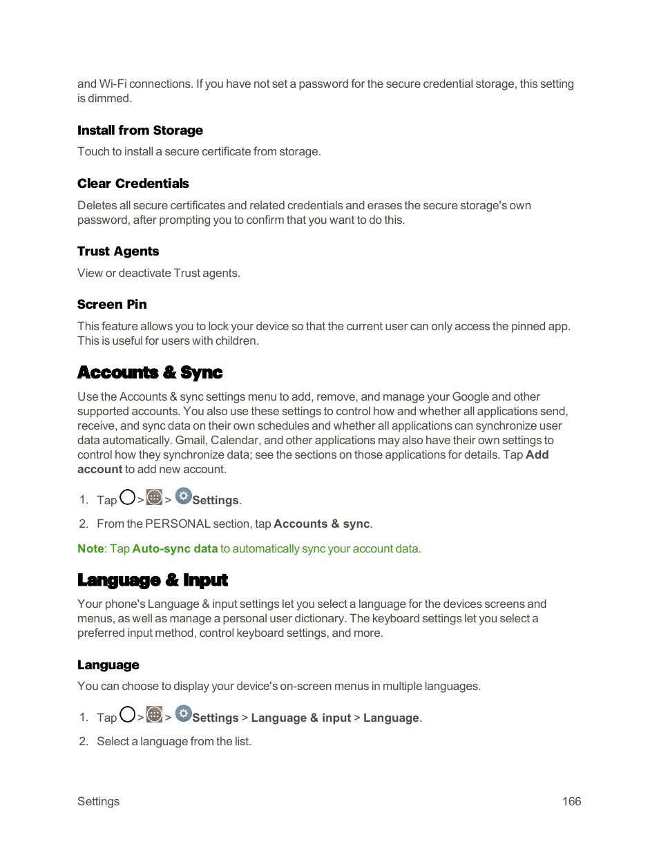 Accounts & sync, Language & input | LG G3 User Manual | Page 175 / 187