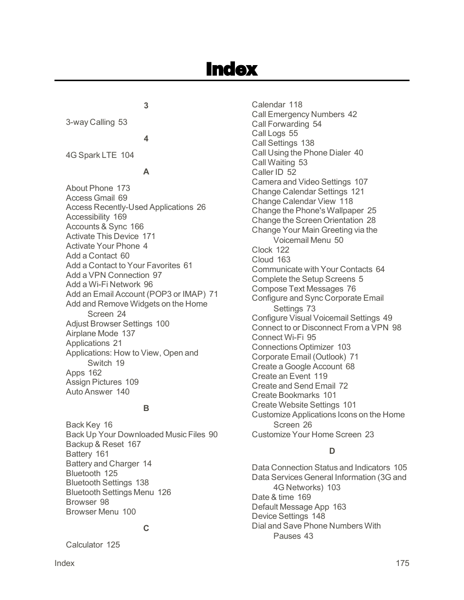 Index | LG G3 User Manual | Page 184 / 187