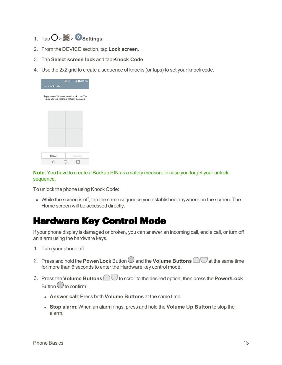 Hardware key control mode | LG G3 User Manual | Page 22 / 187