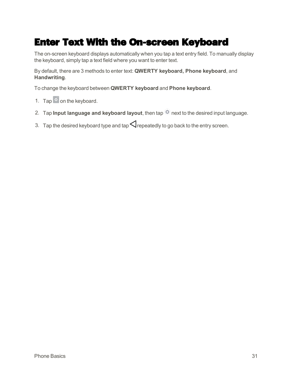 Enter text with the on-screen keyboard | LG G3 User Manual | Page 40 / 187