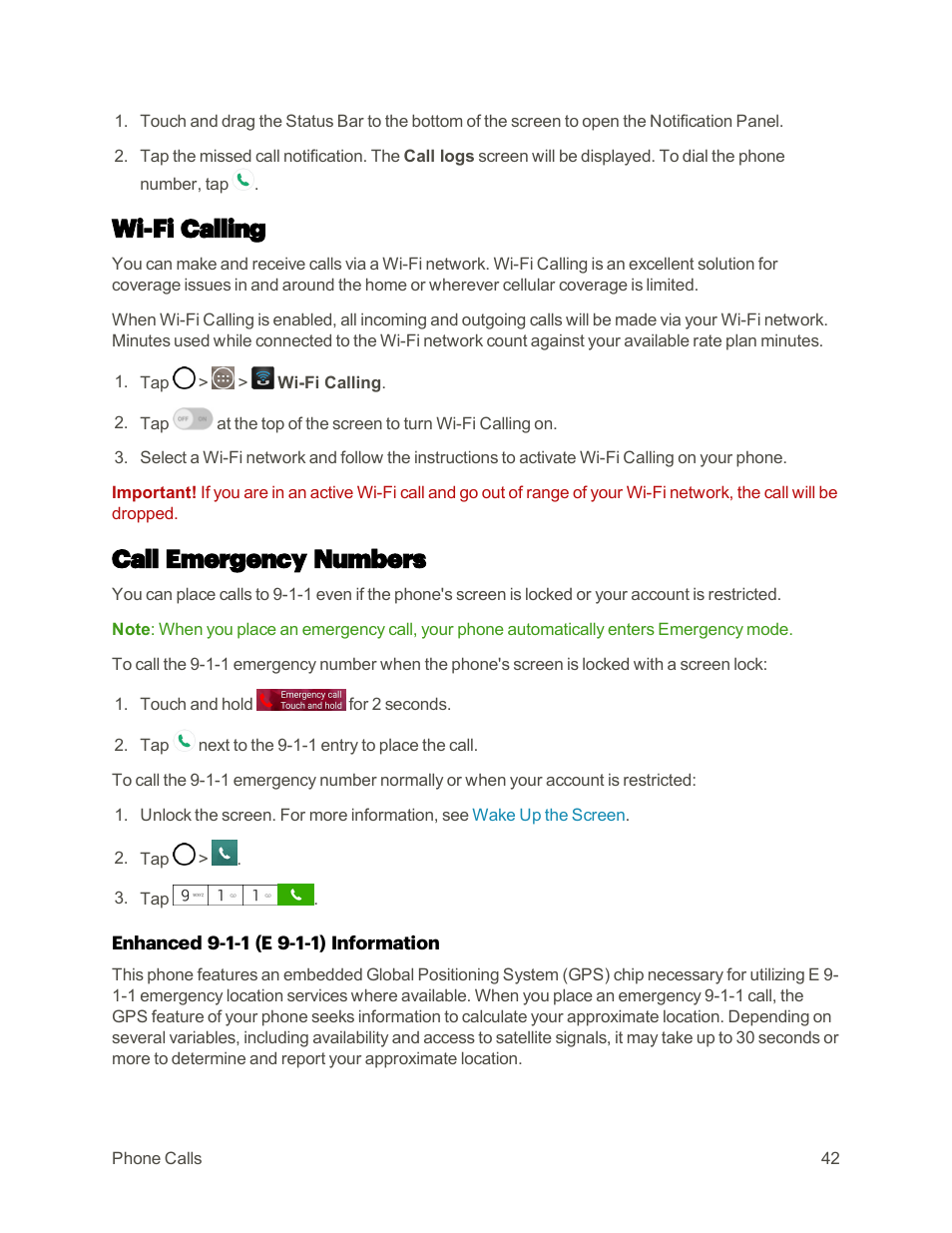 Wi-fi calling, Call emergency numbers | LG G3 User Manual | Page 51 / 187