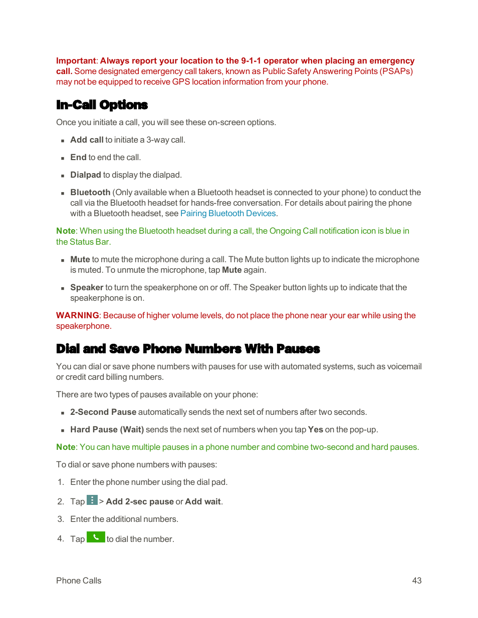 In-call options, Dial and save phone numbers with pauses, Dial and save phone numbers | With pauses | LG G3 User Manual | Page 52 / 187