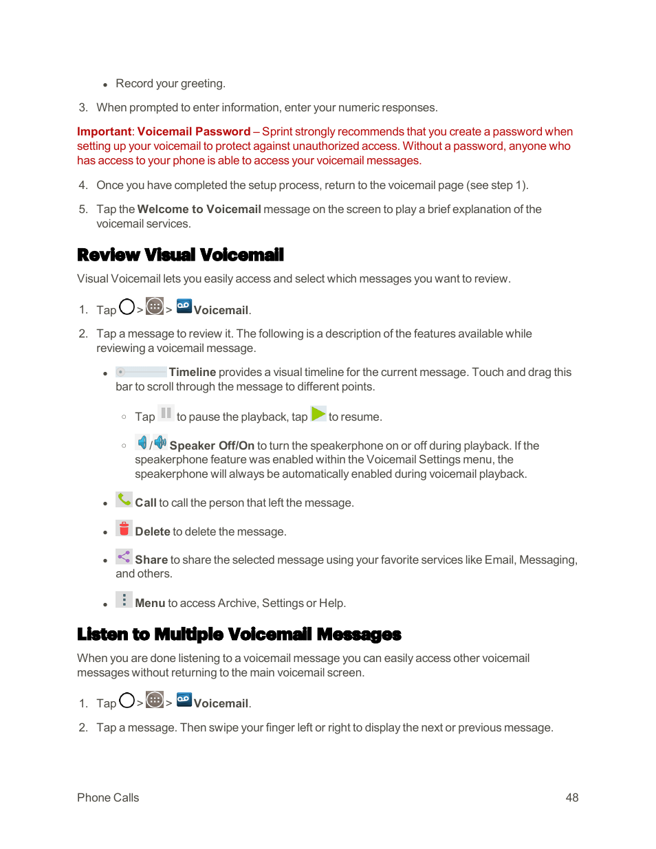 Review visual voicemail, Listen to multiple voicemail messages | LG G3 User Manual | Page 57 / 187