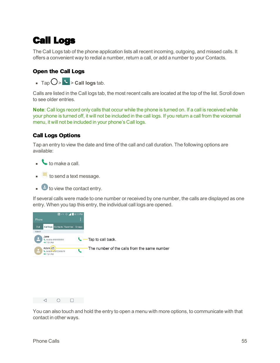 Call logs | LG G3 User Manual | Page 64 / 187