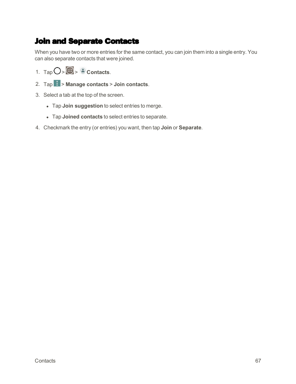 Join and separate contacts | LG G3 User Manual | Page 76 / 187
