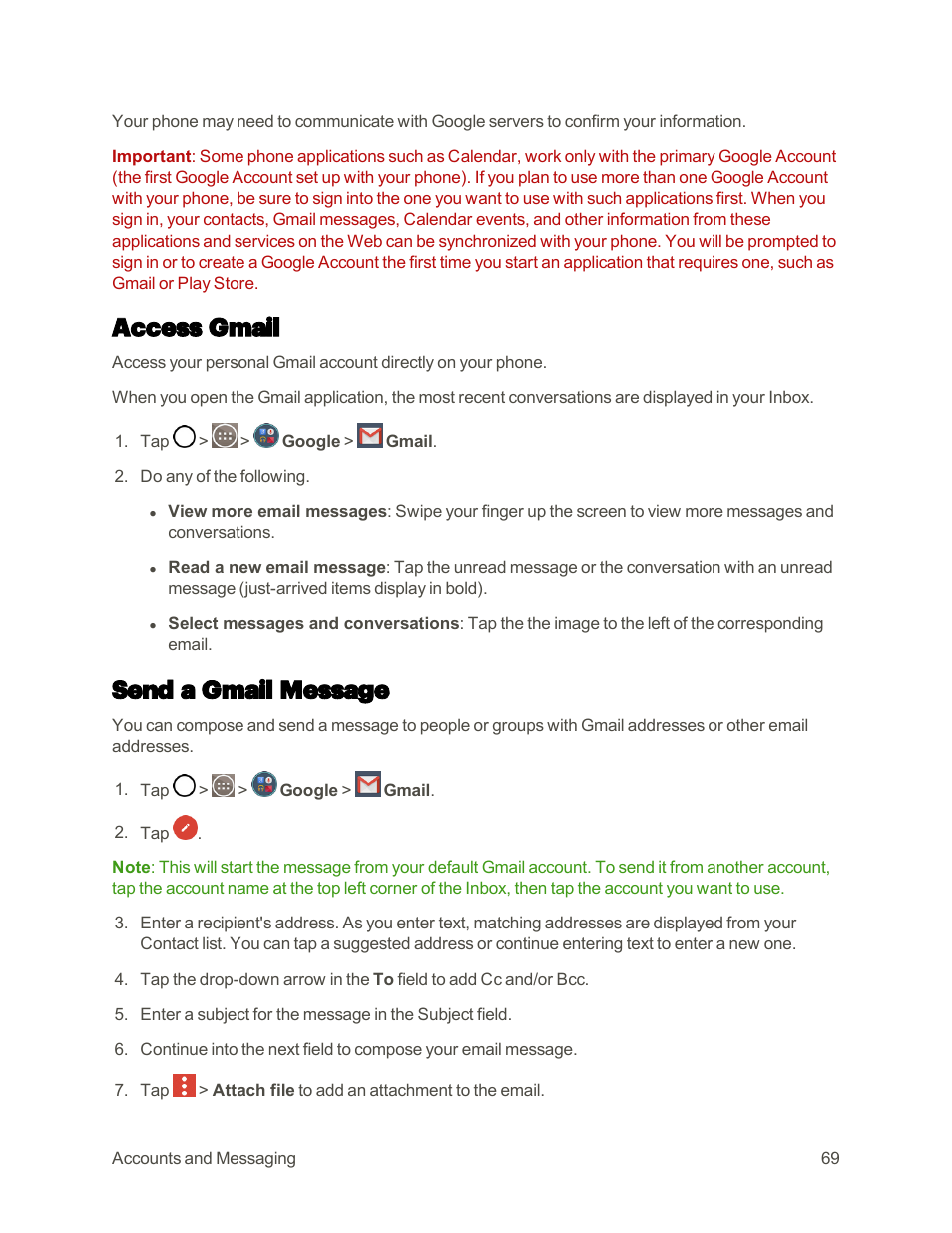 Access gmail, Send a gmail message | LG G3 User Manual | Page 78 / 187