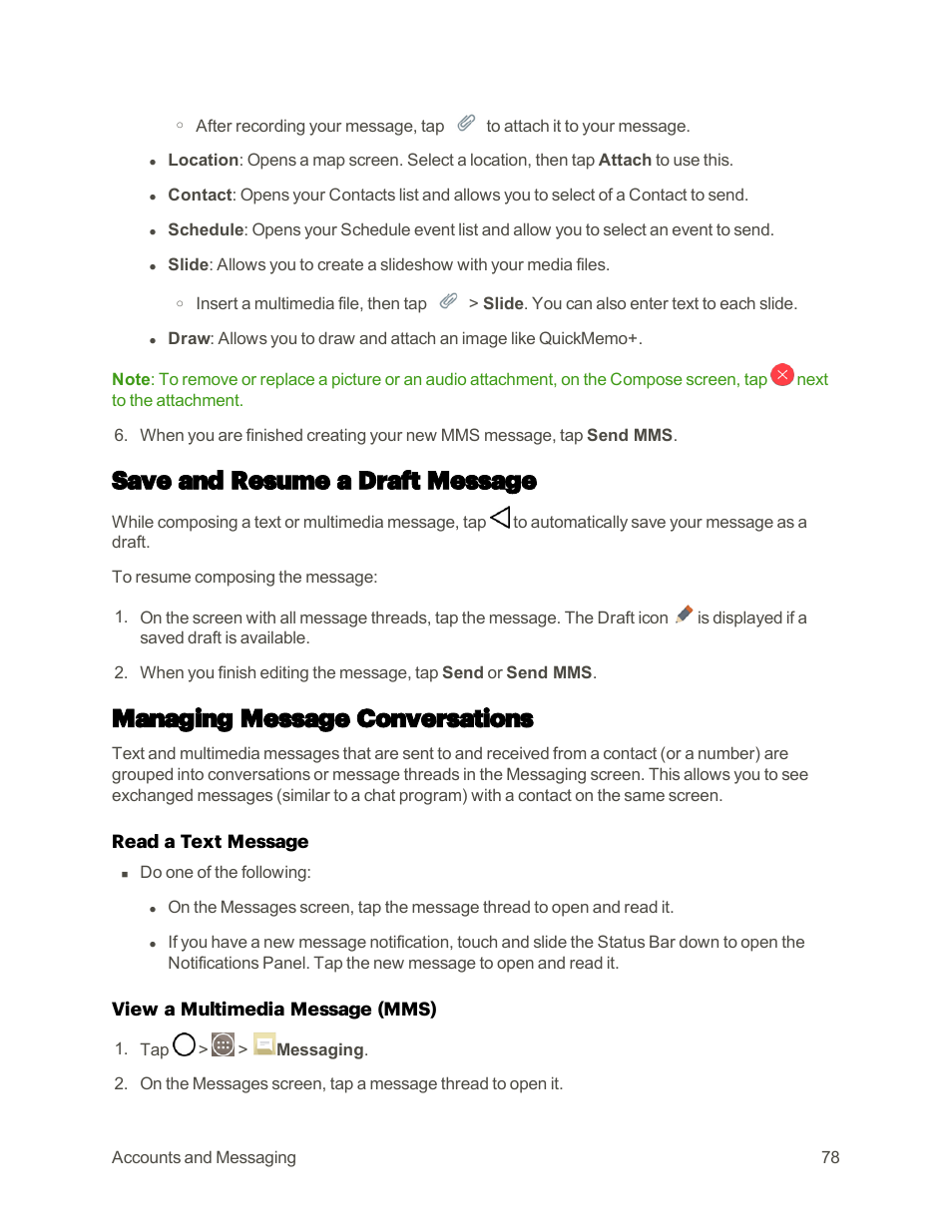 Save and resume a draft message, Managing message conversations | LG G3 User Manual | Page 87 / 187