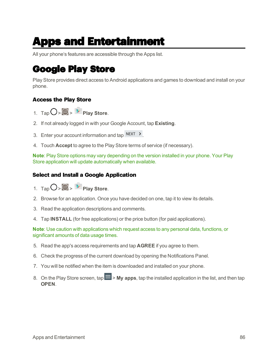 Apps and entertainment, Google play store | LG G3 User Manual | Page 95 / 187