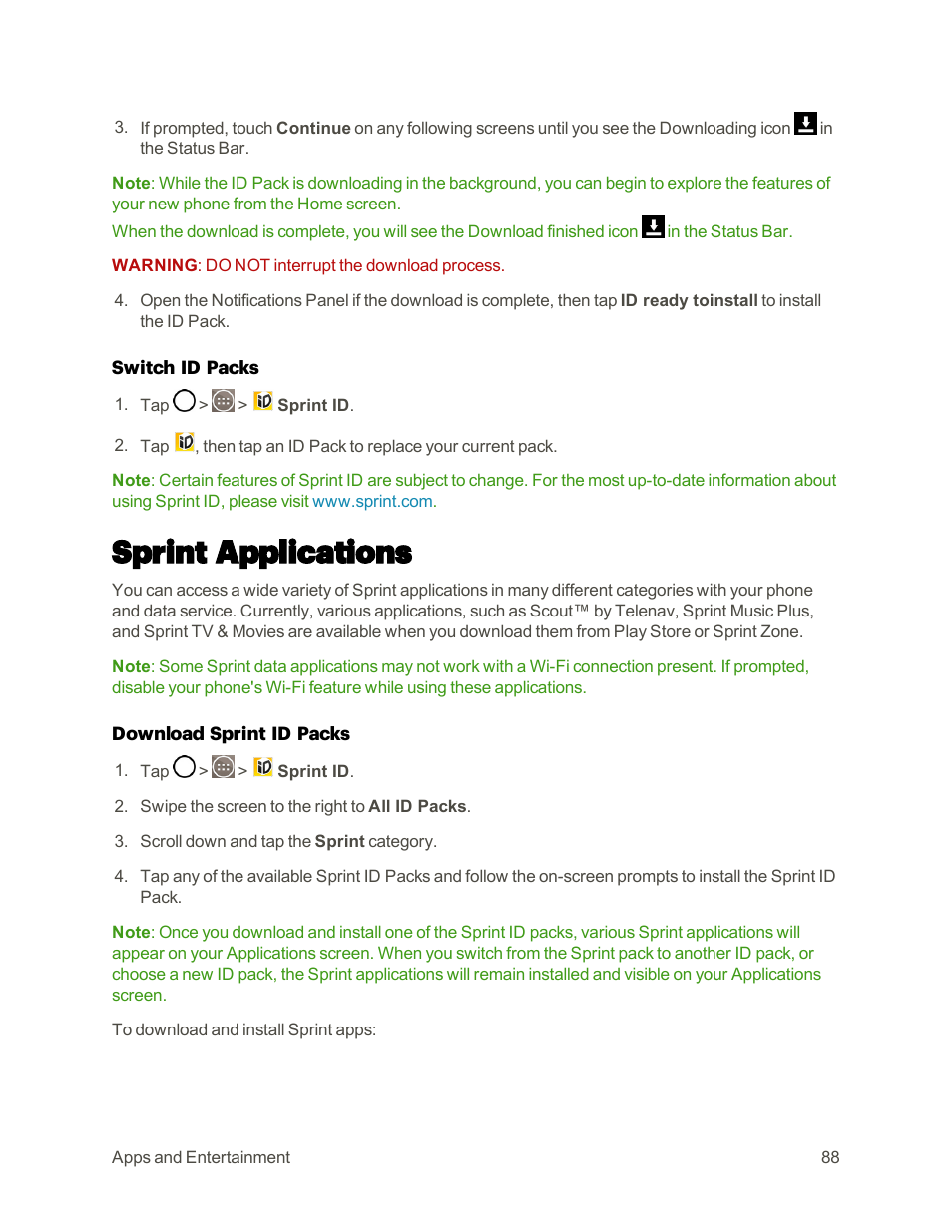 Sprint applications | LG G3 User Manual | Page 97 / 187