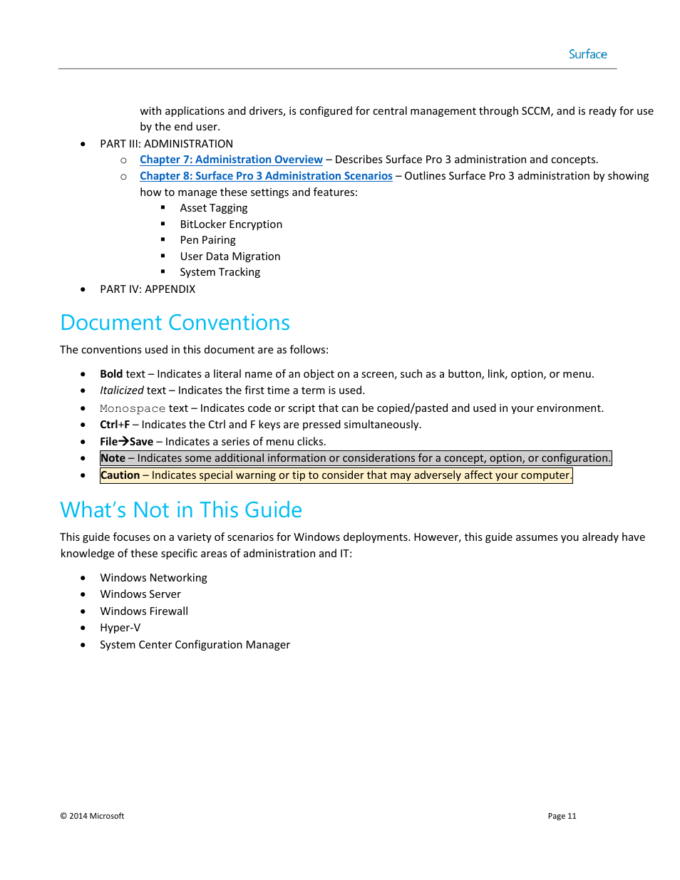 Document conventions, What’s not in this guide | Microsoft Surface 3 User Manual | Page 11 / 166